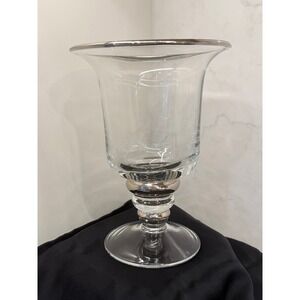 Vtg Small Miller Rogaska Lead Crystal Flared Rim Platinum Trim Hurricane Vase